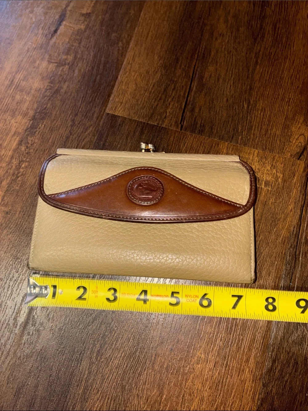 Vintage Dooney & Bourke Leather Kiss-Lock Wallet Taupe with Brown Trim